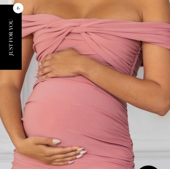 Club L London Pink Maternity Bardot Knot Ruched Cocktail Midi Dress Size US 10. - Picture 5 of 12